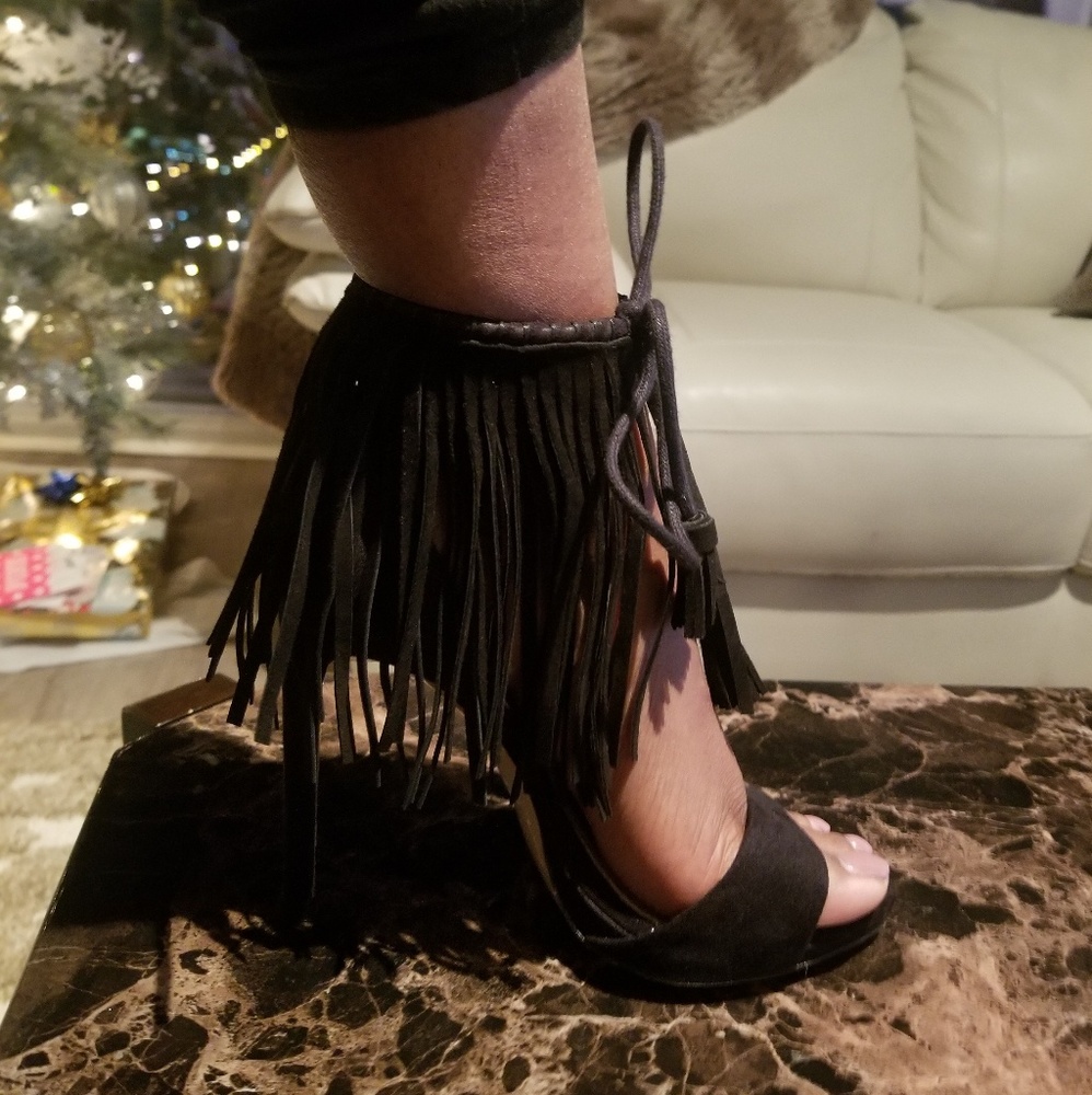 Zara suede fringe heels